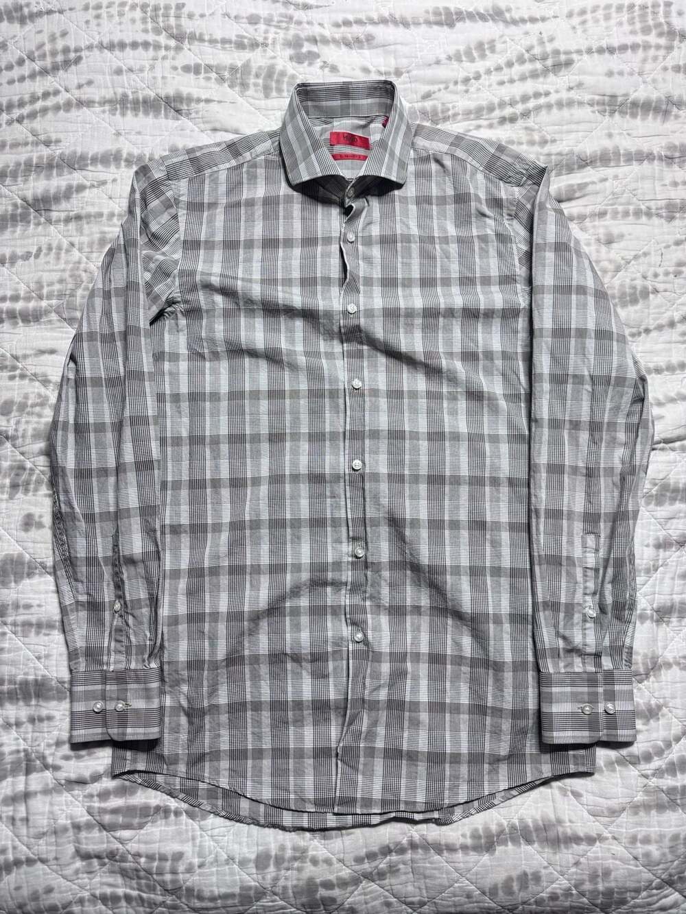 HUGO Hugo Boss Men's Sharp Fit Gray Plaid Dress Shirt Size 15 32/33